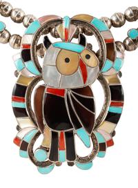 Zuni Channel Inlay Owl Necklace