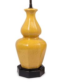 A Pair of Yellow Glazed Pottery Lamps