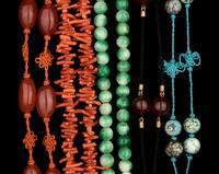 Five Chinese Hardstone and Amber Necklaces