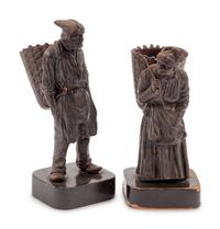 A Pair of Continental Bronze Figures of Peasant Farmers