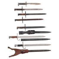 Lot of 7 Assorted International Bayonets Including: (3) Italian, Argentine, Swiss, Swedish