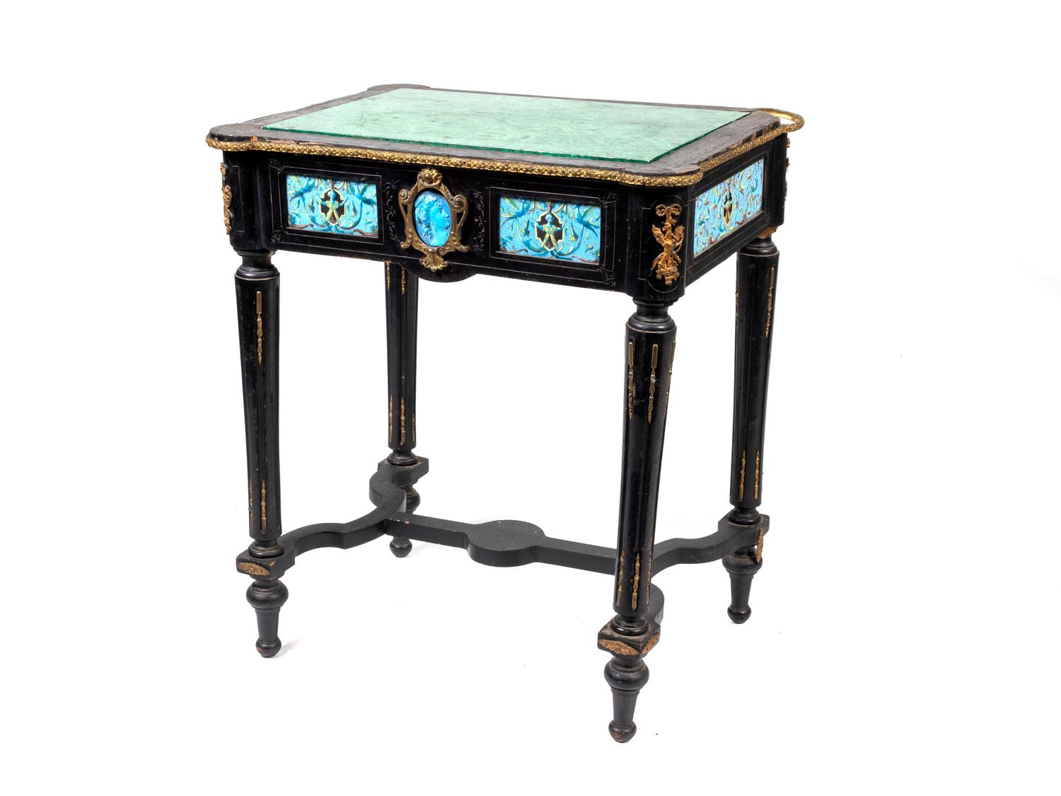 A Continental Faience-Mounted Ebonized Jardiniere Table — LATE 19TH CENTURY