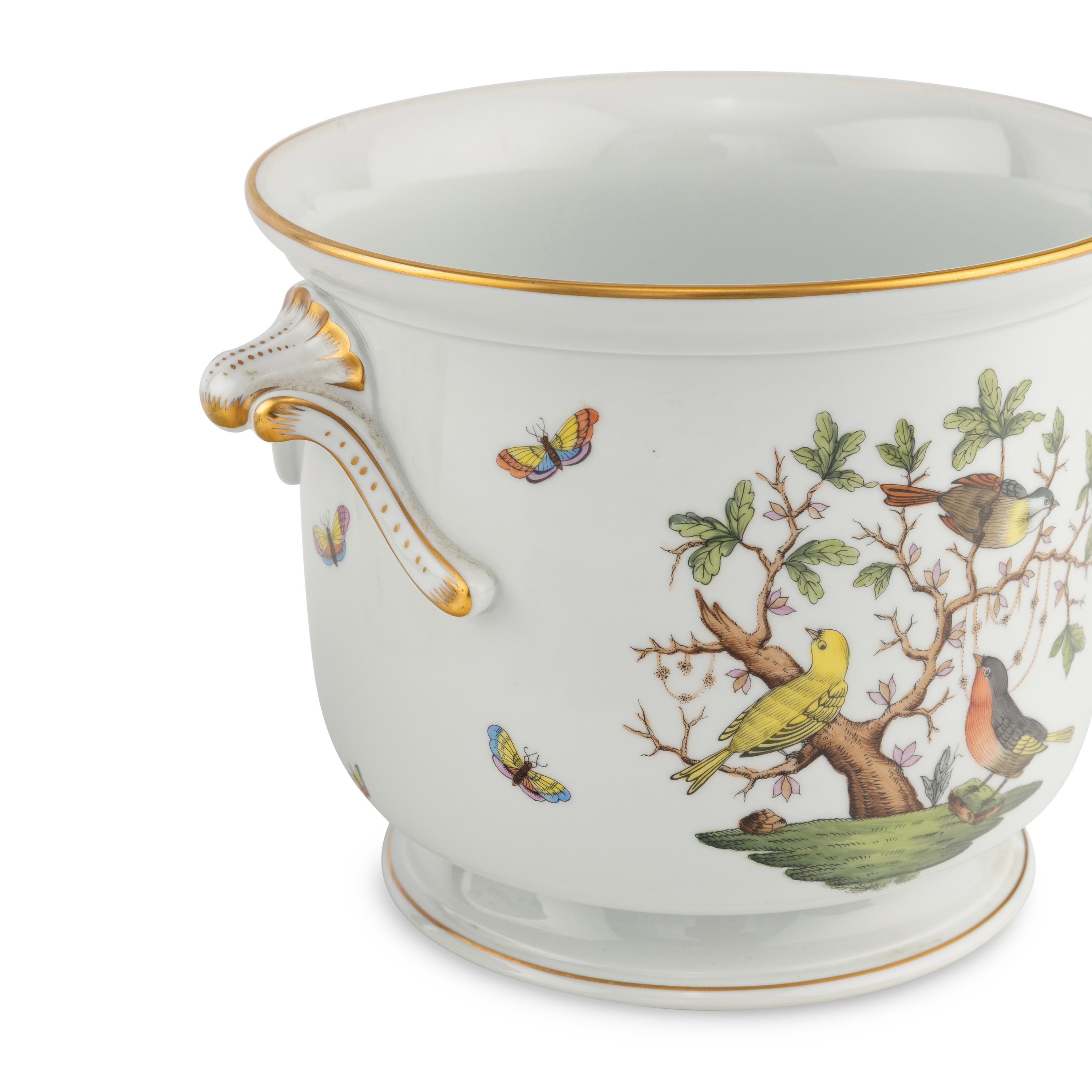 Two Herend Rothschild Bird Porcelain Cache Pots