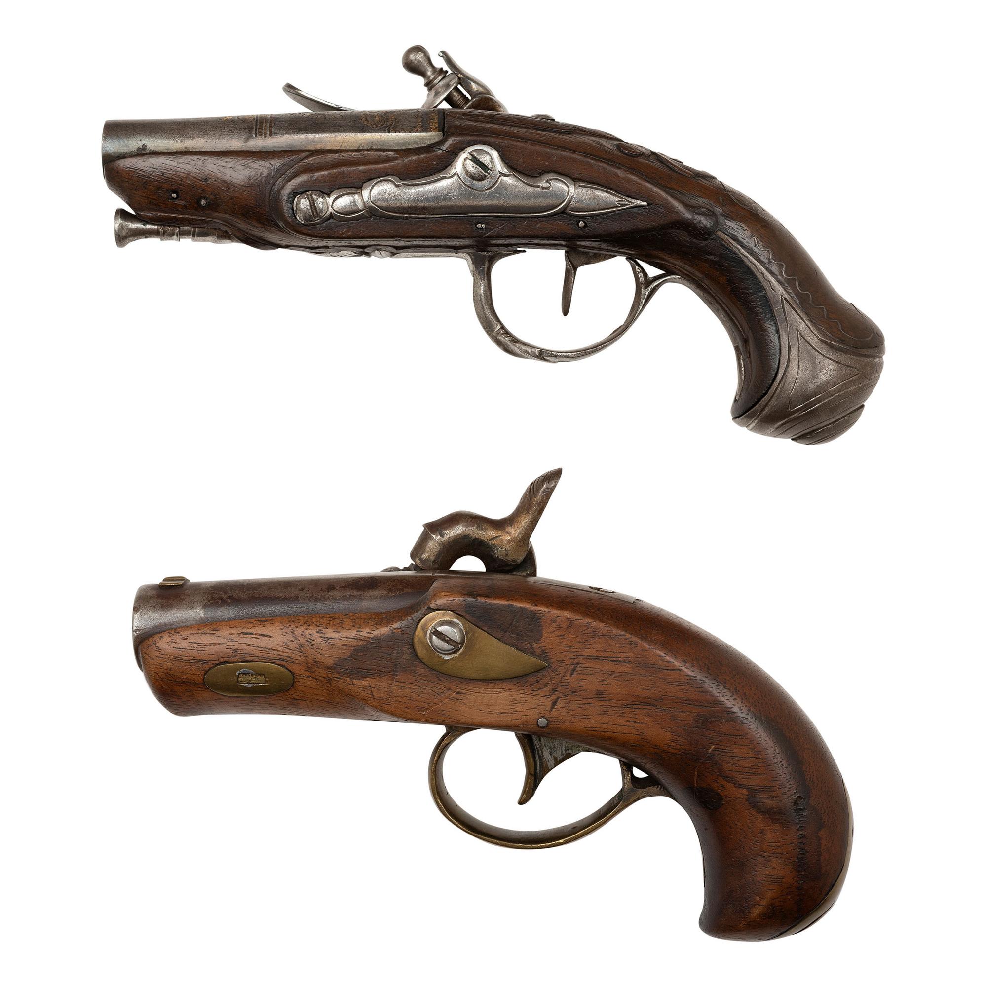 19th Century Flintlock Pocket Pistol and a Modern Percussion Derringer