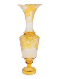 A Large Czech Amber Cut-to-Clear Glass Vase and Stand