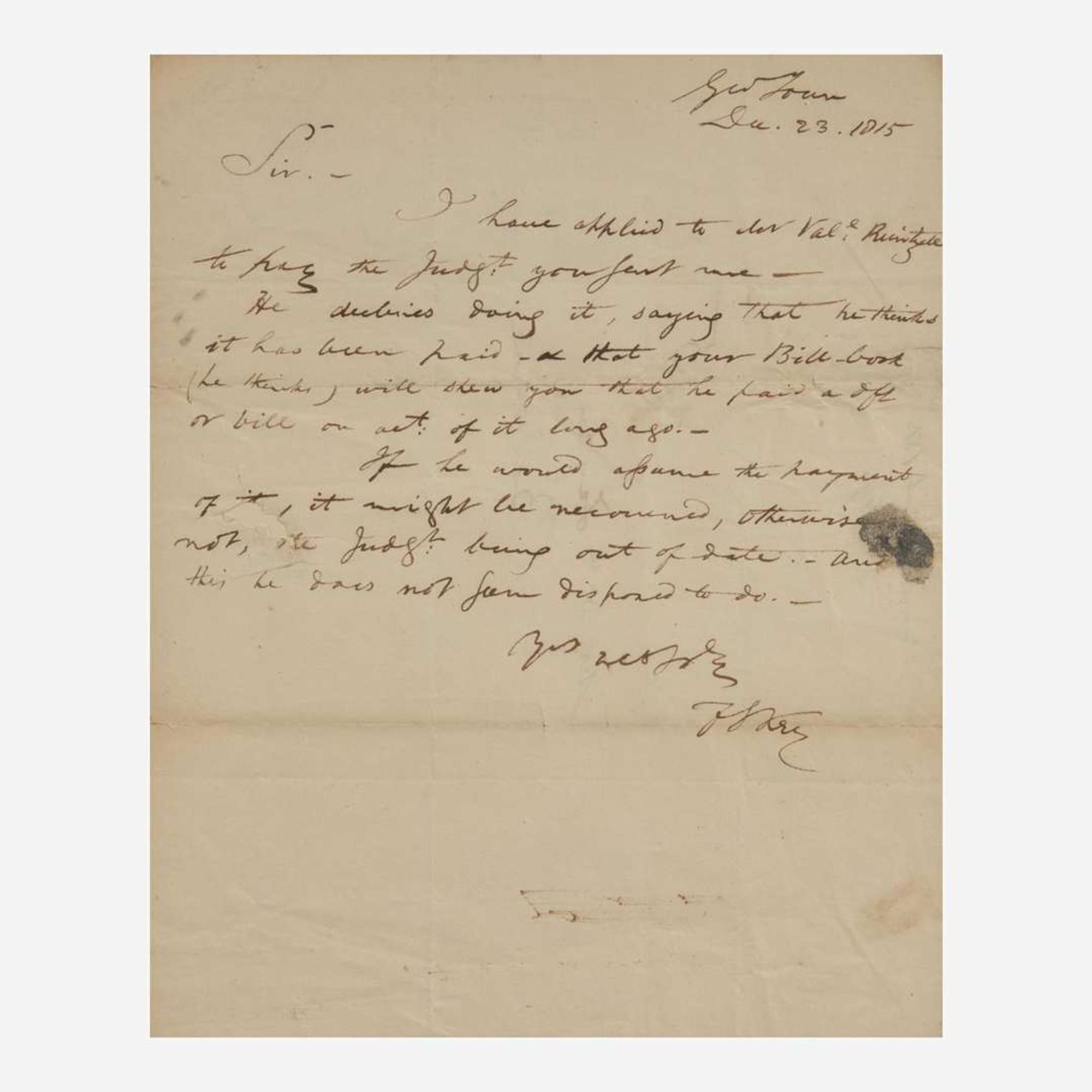 [Americana] Key, Francis Scott Autograph Letter, signed