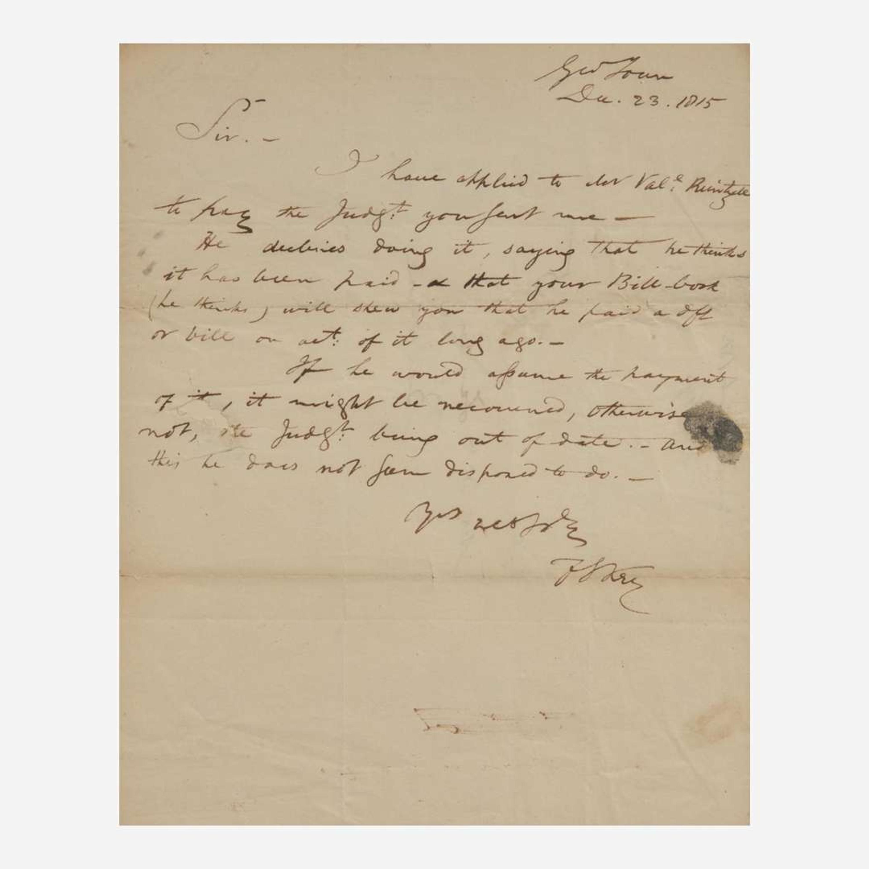 [Americana] Key, Francis Scott Autograph Letter, signed