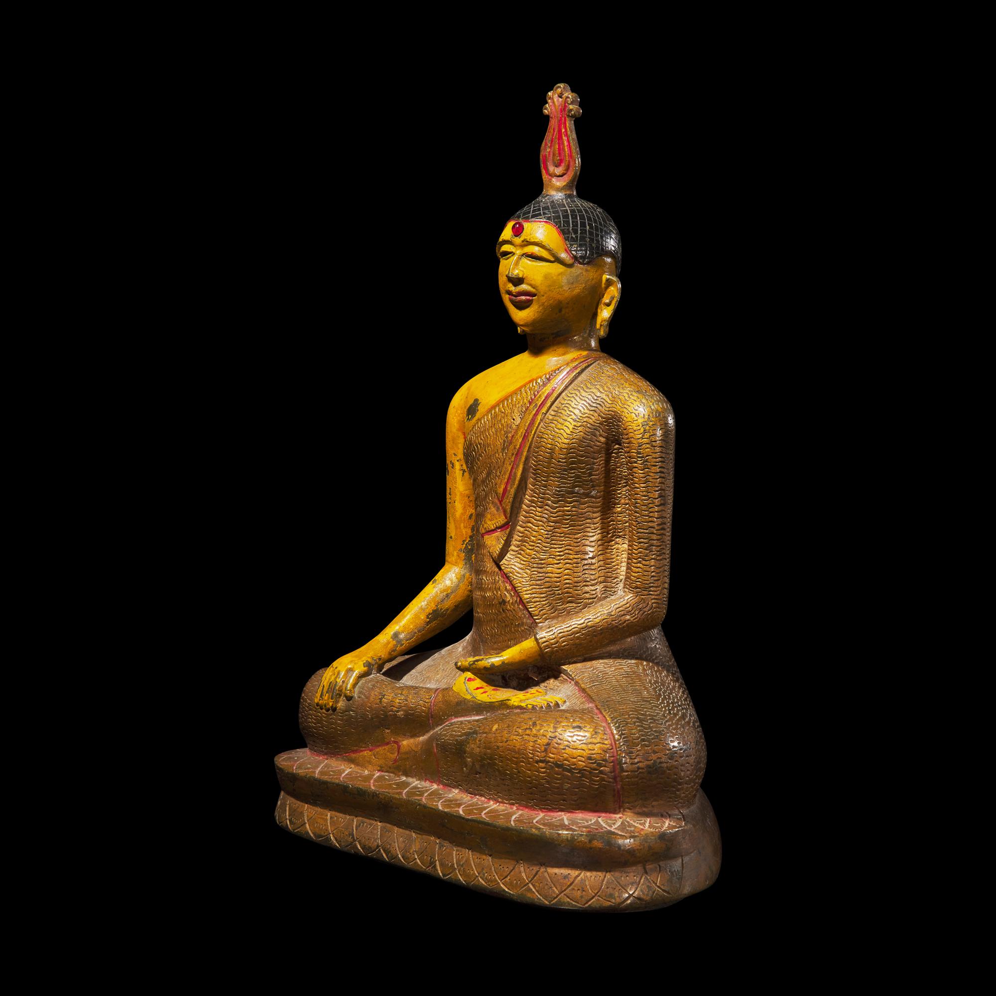 A Sri Lankan Painted Bronze Figure of Seated Buddha, 19th Century 十九世紀 斯里蘭卡銅坐佛