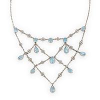Blue Topaz, Diamond, and Platinum Festoon Necklace