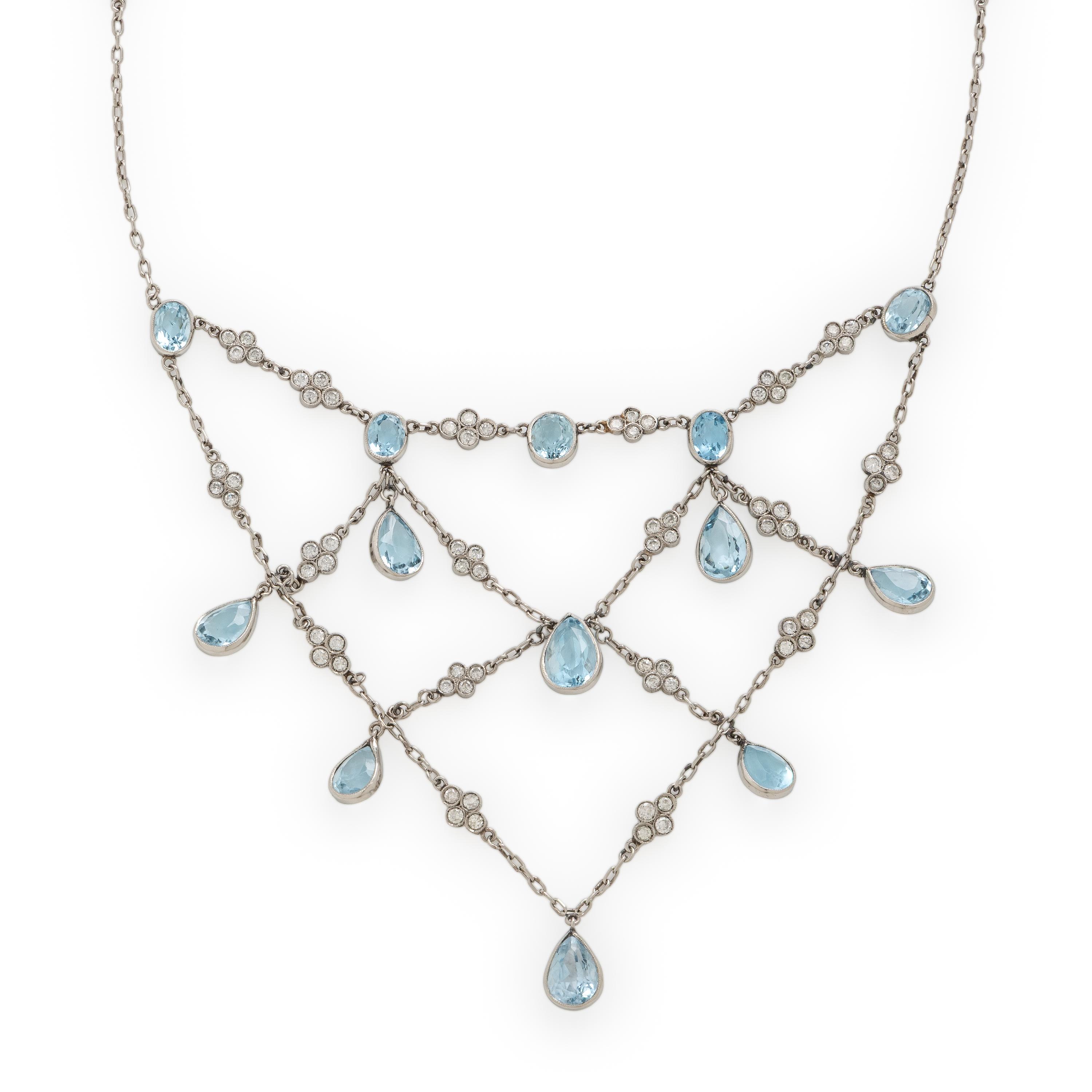 Blue Topaz, Diamond, and Platinum Festoon Necklace