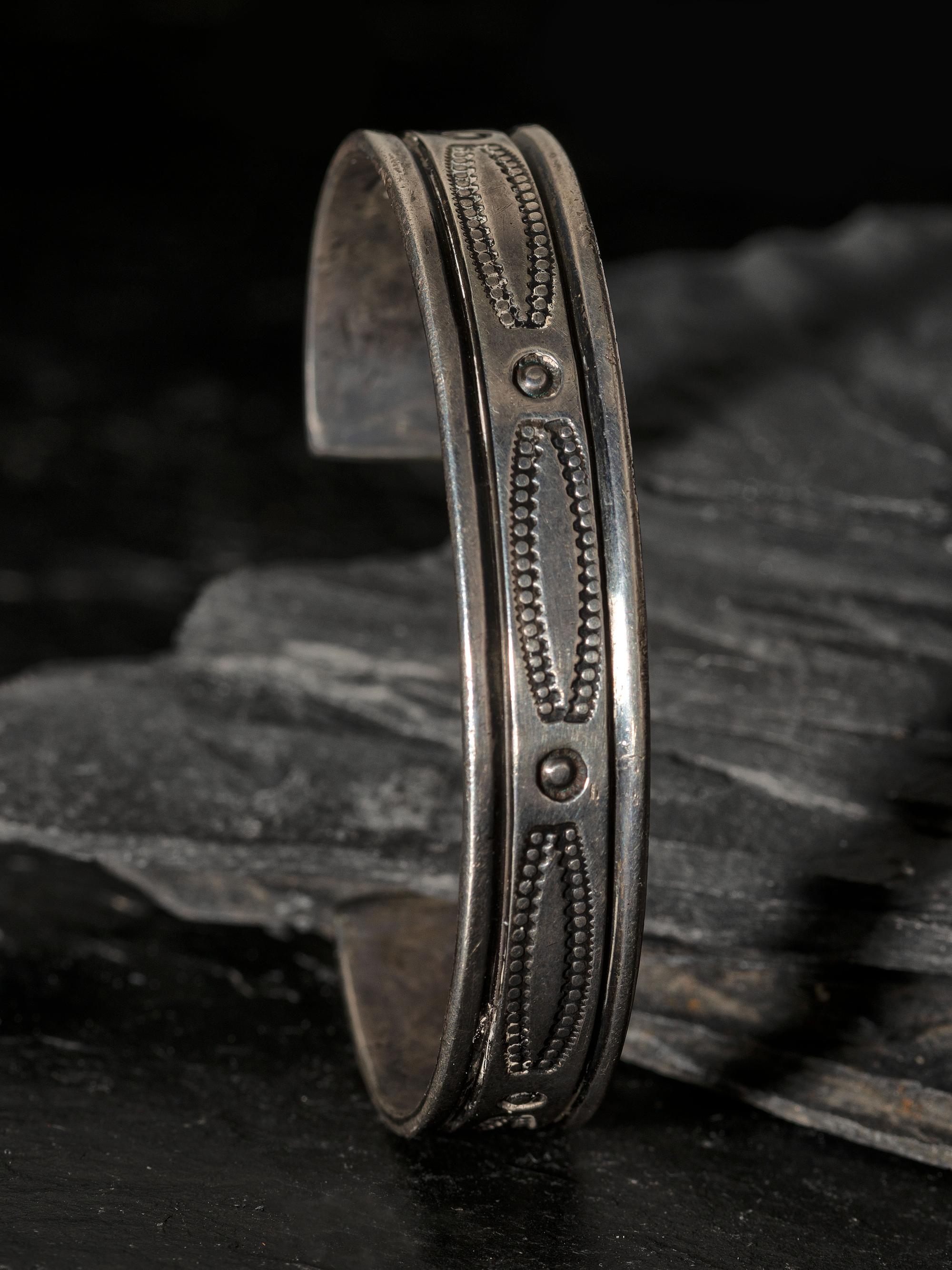 Slender Navajo Stamped Silver Cuff Bracelet