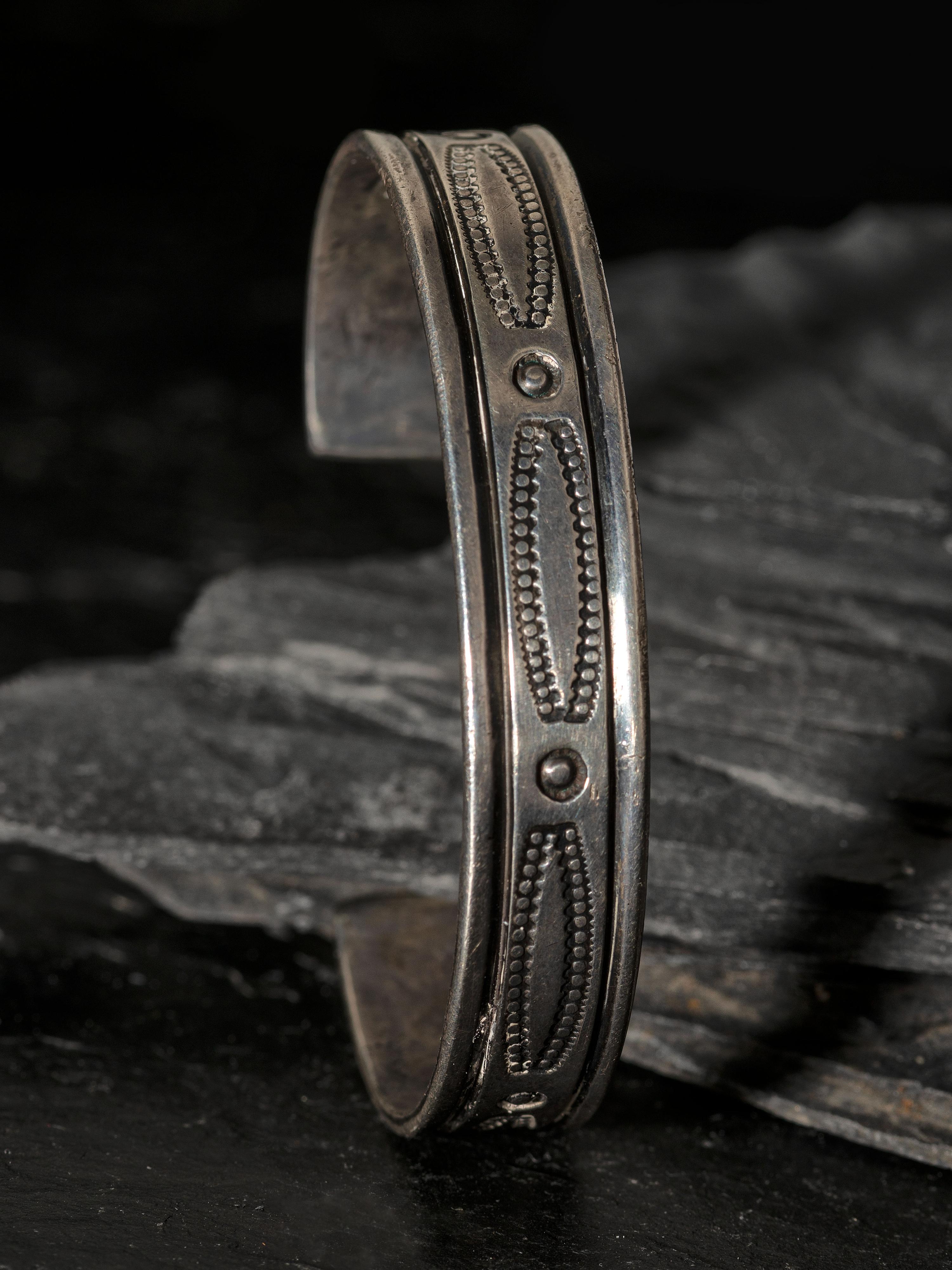 Slender Navajo Stamped Silver Cuff Bracelet