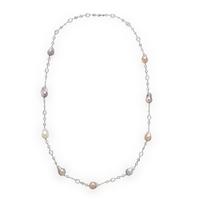 Baroque Cultured Pearl, White Topaz, and White Gold Station Necklace