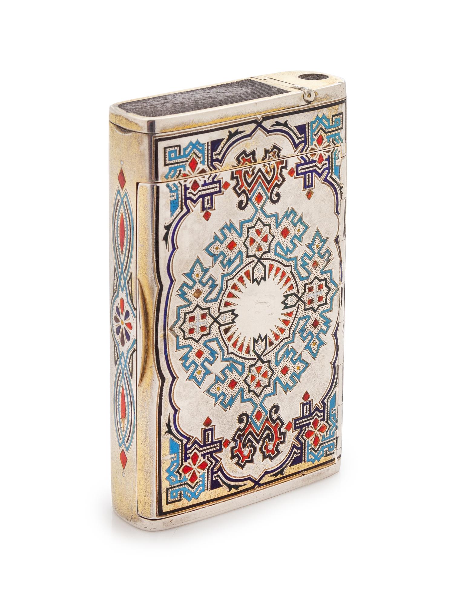 A Russian Silver and Enamel Cigarette Case, Maker's Mark KA, St. Petersburg, 19th Century, the case with polychrome enameled geometric