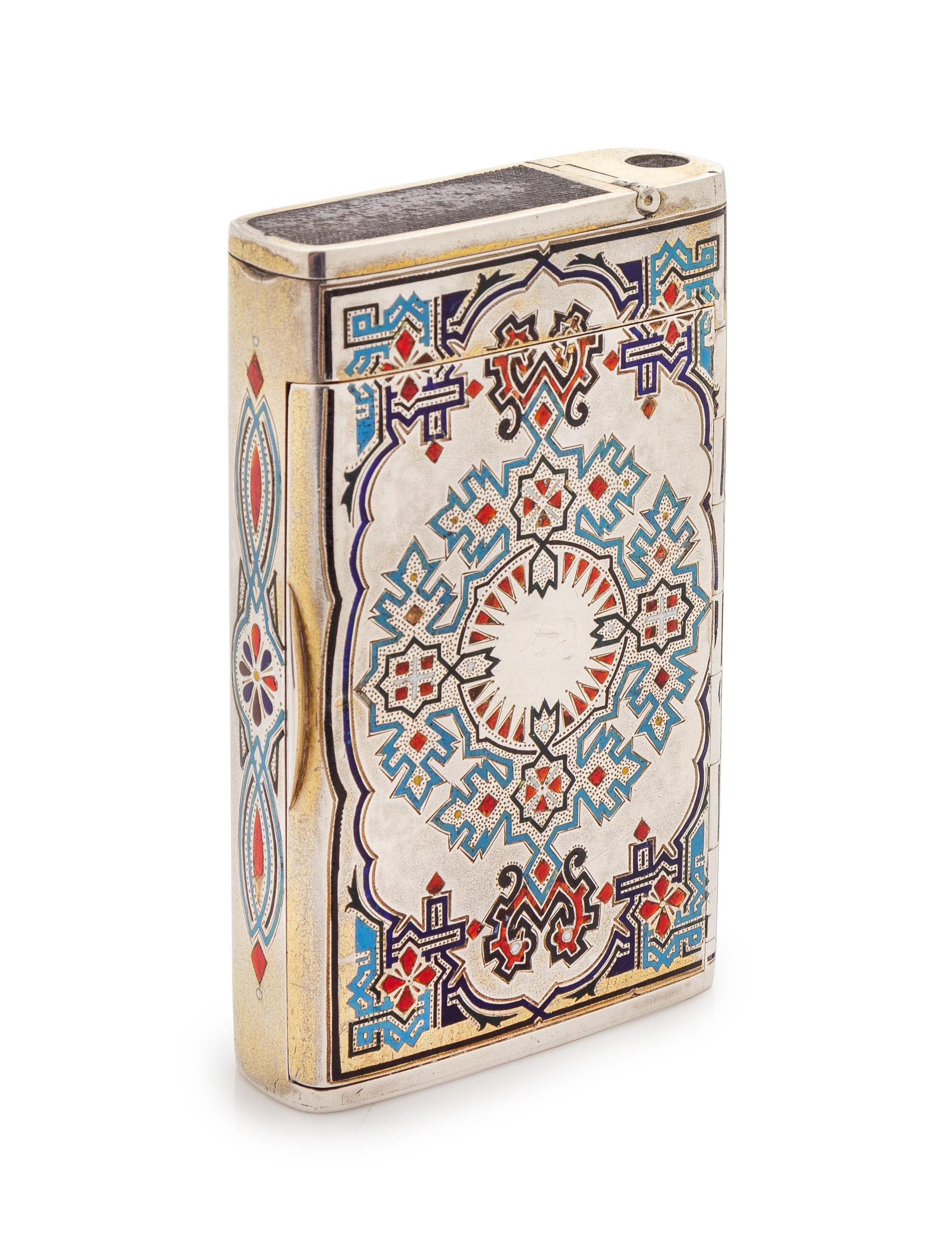 A Russian Silver and Enamel Cigarette Case, Maker's Mark KA, St. Petersburg, 19th Century, the case with polychrome enameled geometric
