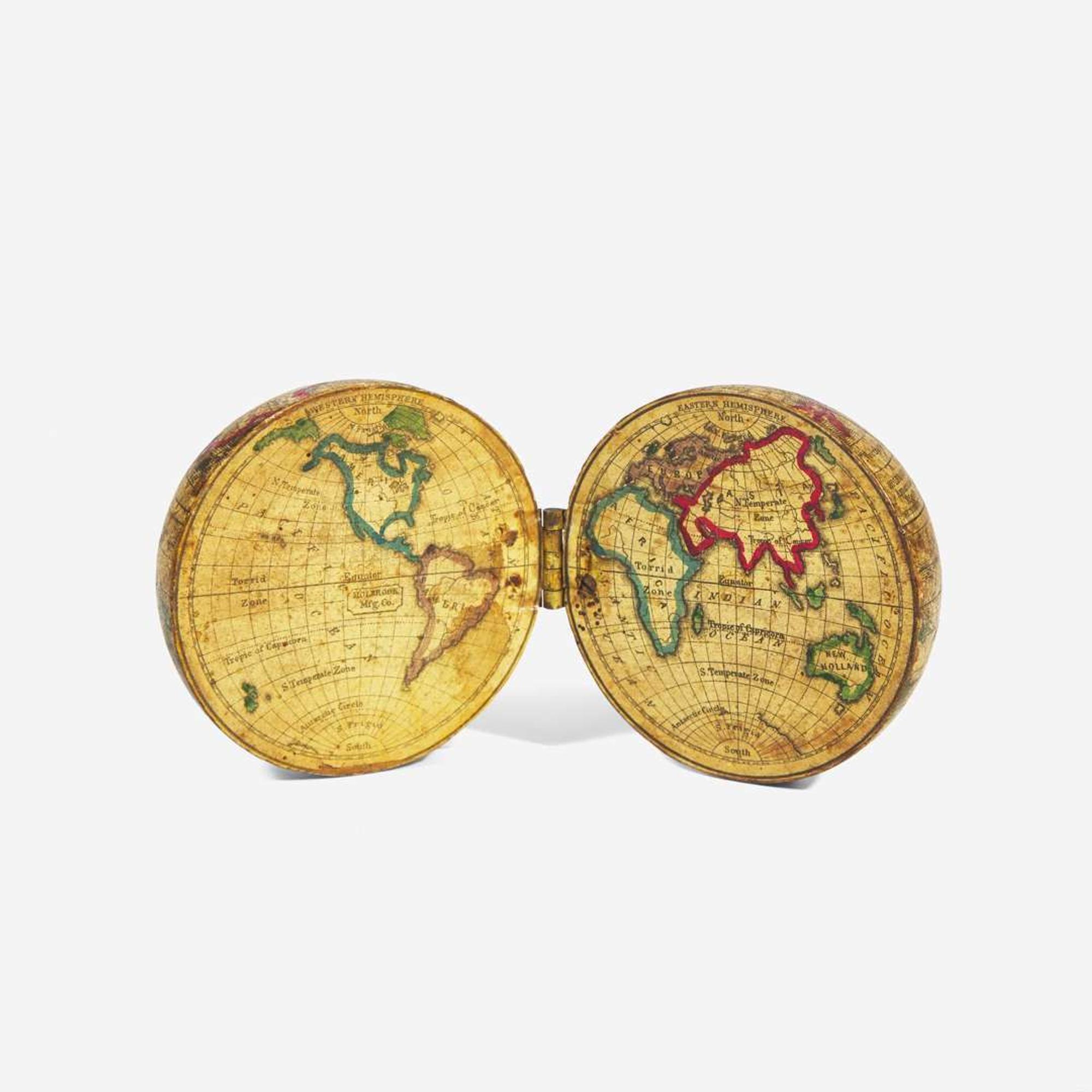 A hinged terrestrial pocket globe Holbrook's Apparatus Mfg. Co, Wethersfield, CT, circa 1850