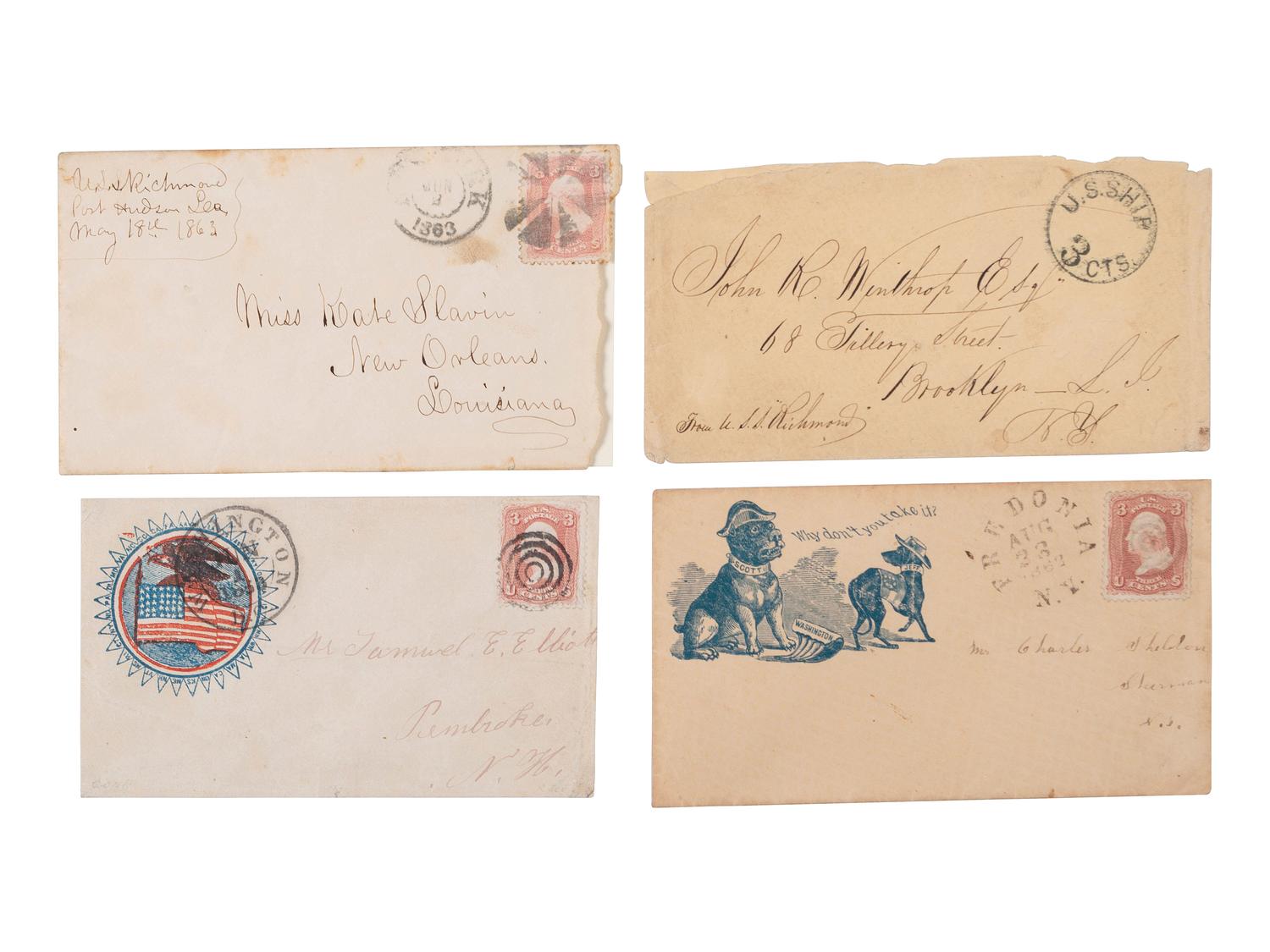 [CIVIL WAR]. A group of 4 covers, incl. covers carried on the USS Richmond and patriotic covers.