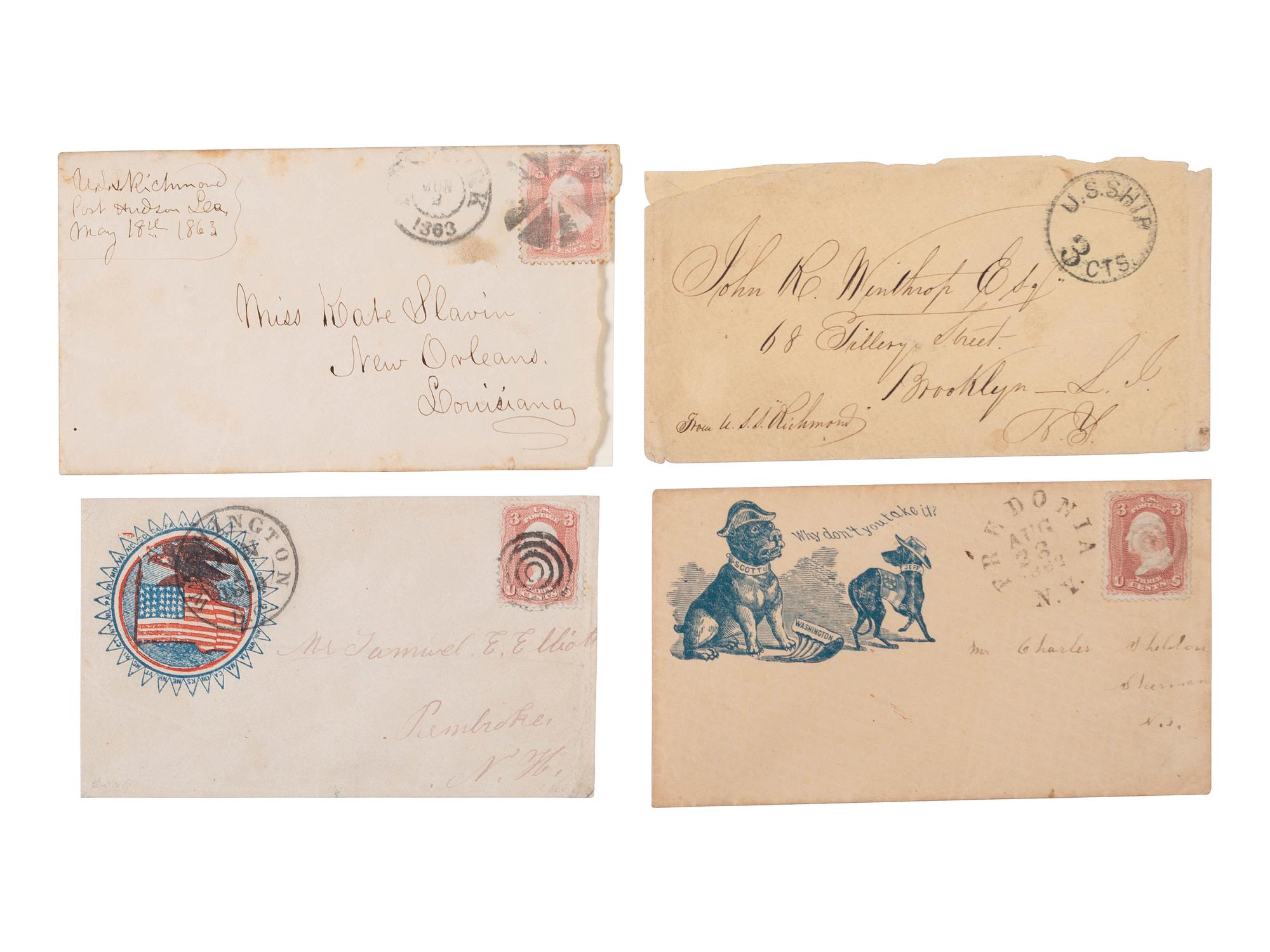 [CIVIL WAR]. A group of 4 covers, incl. covers carried on the USS Richmond and patriotic covers.