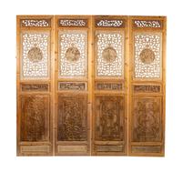 An Indian Four Panel Carved Wood Screen — 20TH CENTURY