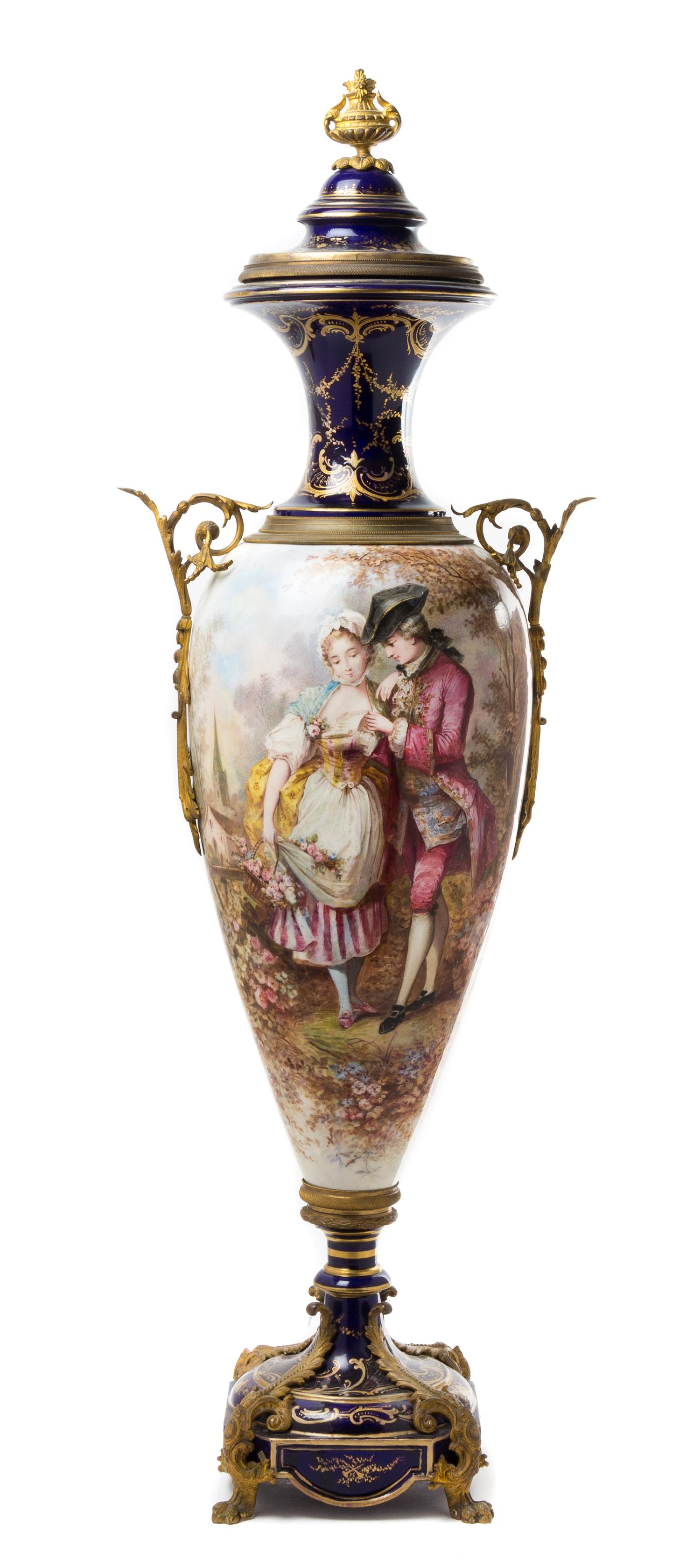 A Gilt Bronze Mounted Sevres Style Porcelain Urn Height 43 1/4 inches. — LATE 19TH/EARLY 20TH CENTURY
