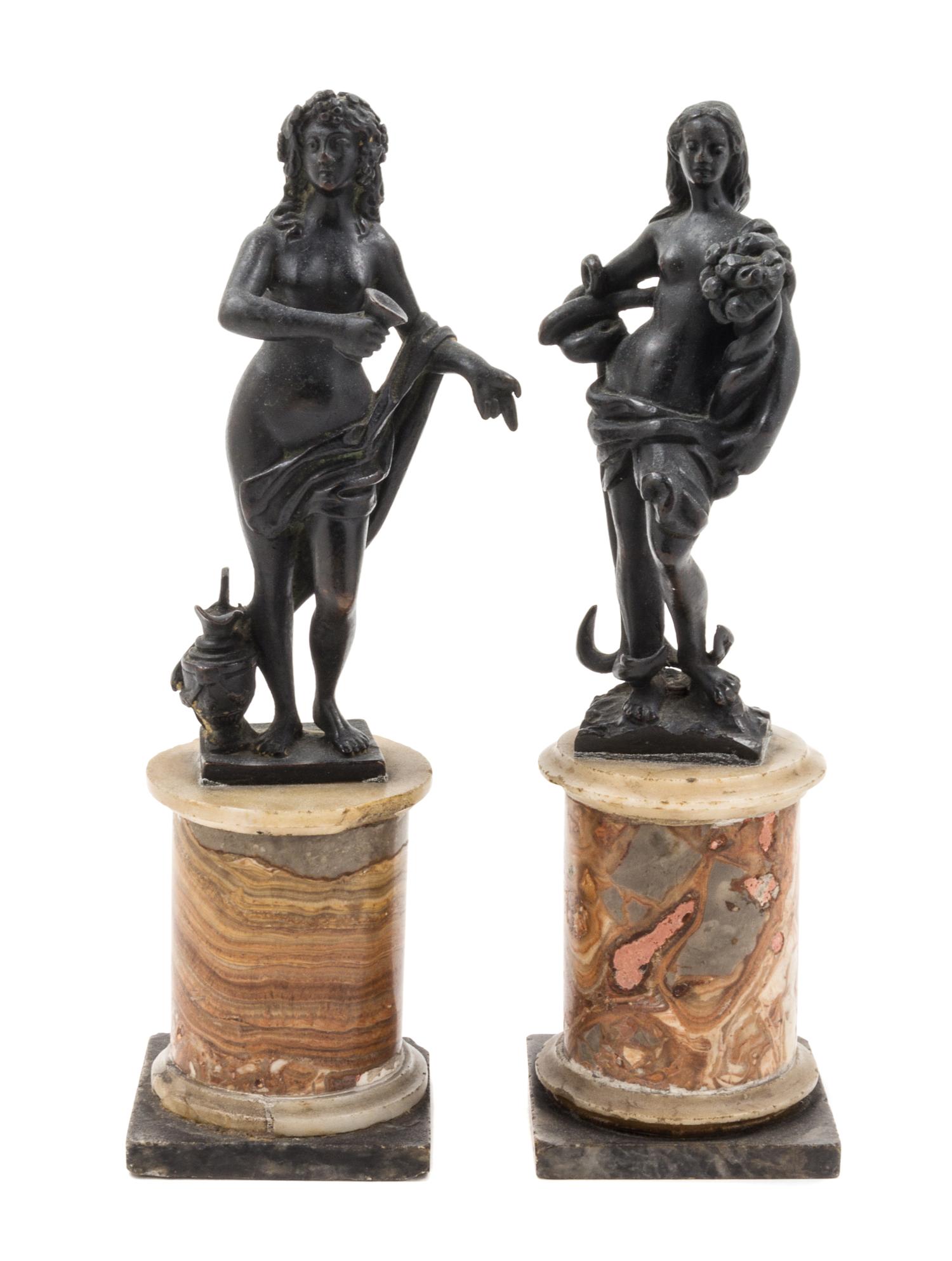 A Pair of Italian Bronze and Marble Figures Height of each 9 1/2 inches. — 17TH CENTURY
