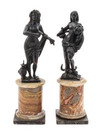 A Pair of Italian Bronze and Marble Figures Height of each 9 1/2 inches. — 17TH CENTURY