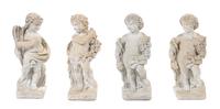 Four Limestone Garden Statues, Height 28 inches.