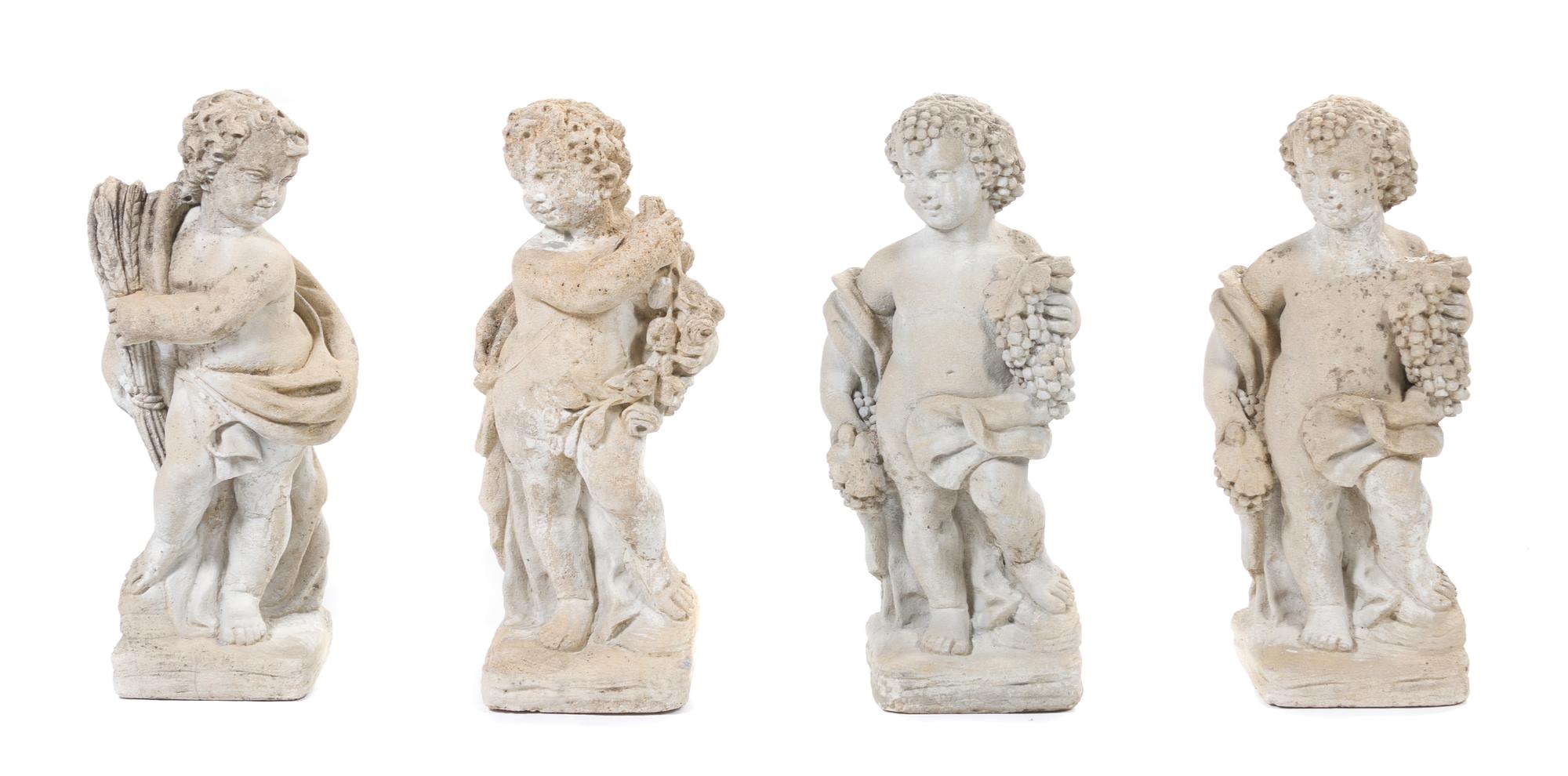 Four Limestone Garden Statues, Height 28 inches.