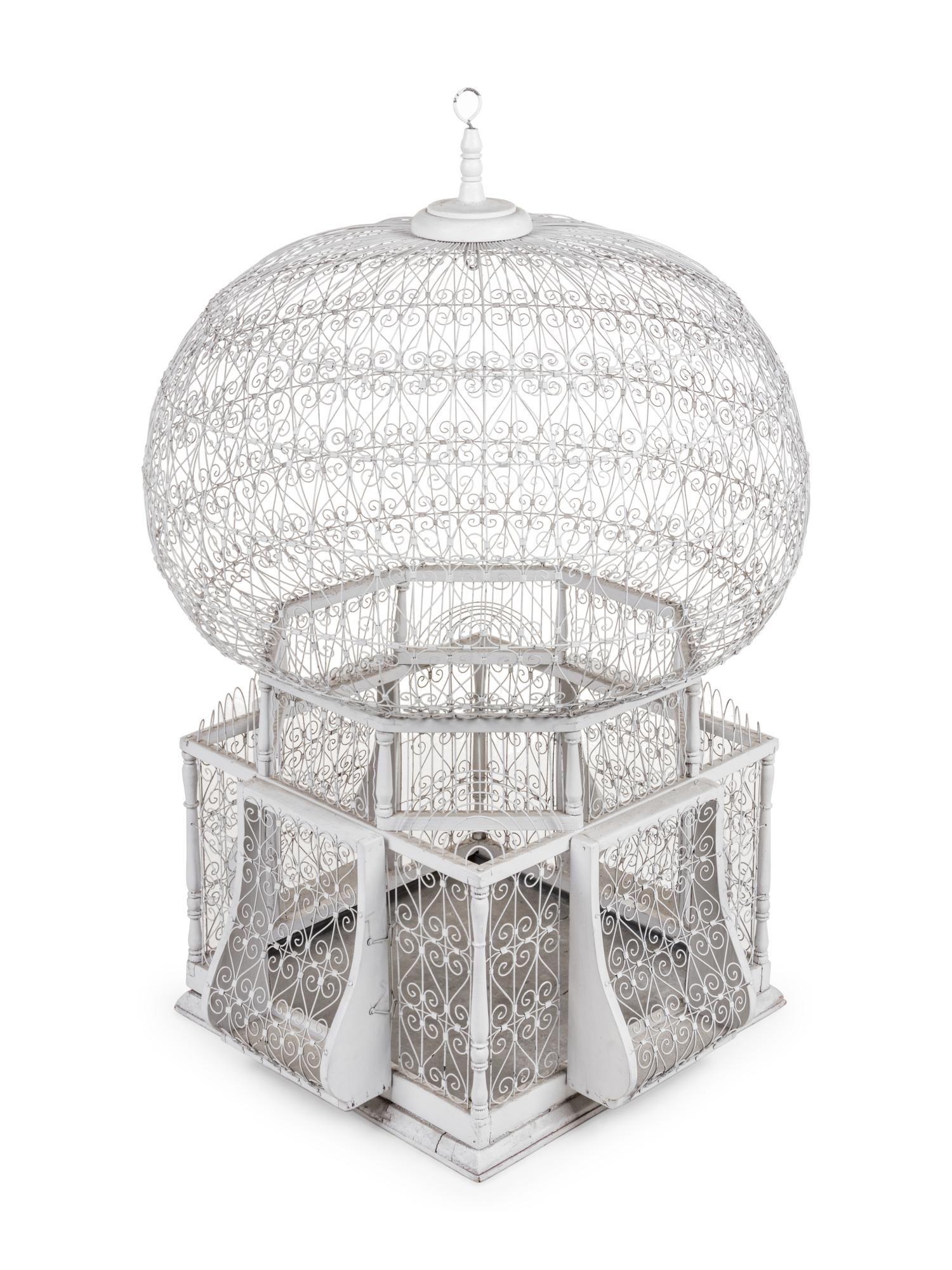 A Continental Painted Wood and Metal Birdcage