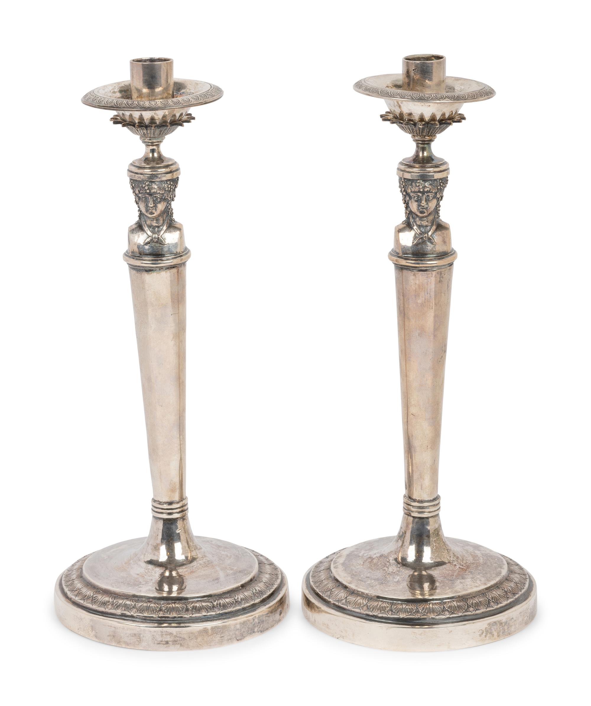 A Pair of Italian Silver Candlesticks