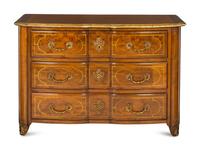 A Louis XIV Style Brass Inlaid Walnut and Gilt Bronze Mounted Commode