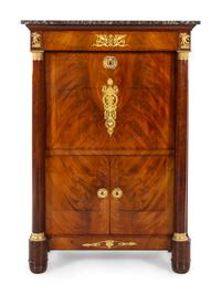 An Empire Gilt Bronze Mounted Mahogany and Marble-Top Secrétaire à Abattant