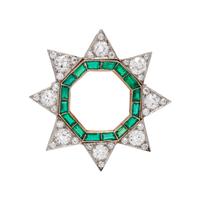 ANTIQUE, DIAMOND AND EMERALD STAR BROOCH