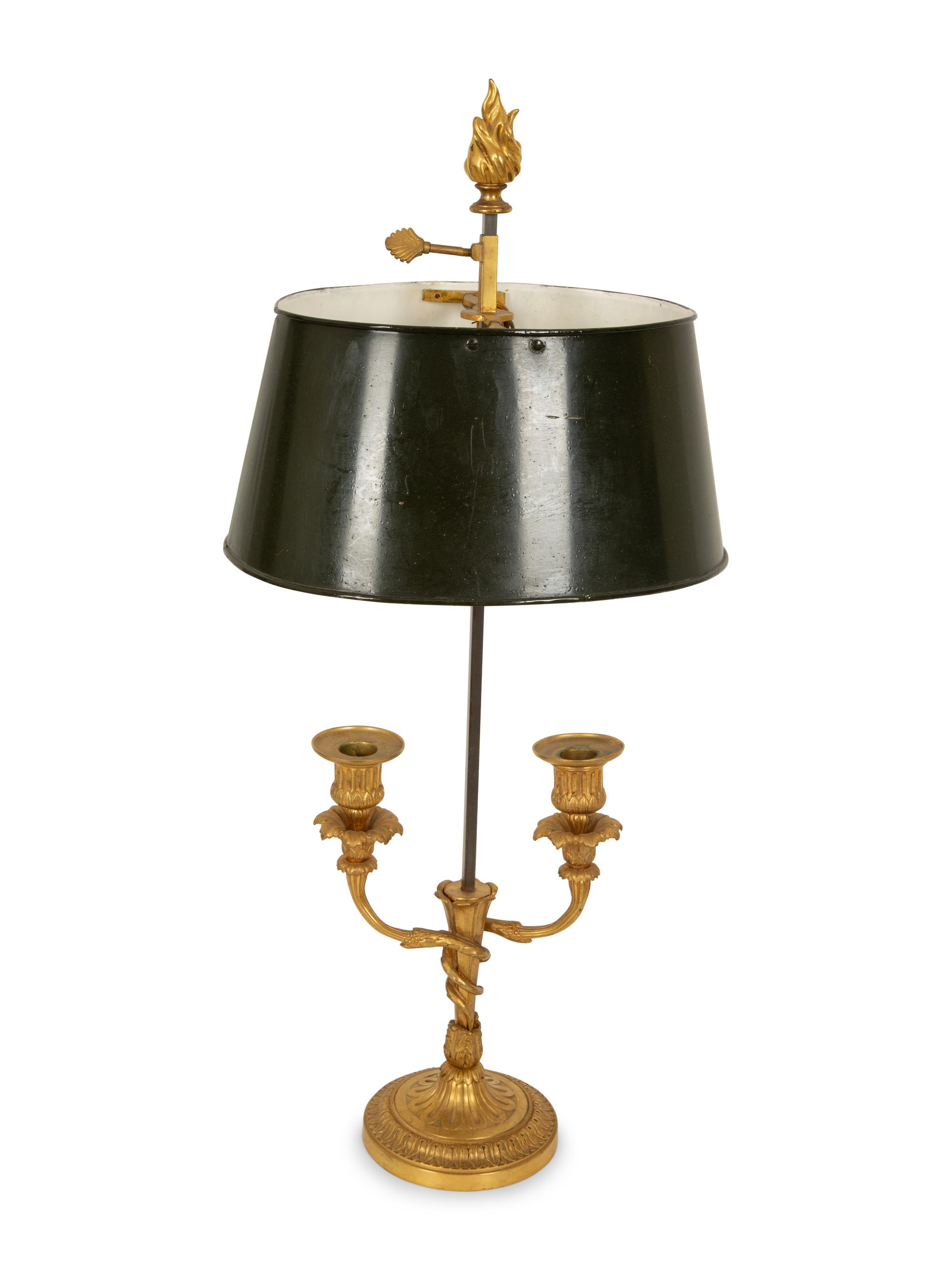 Two French Empire Style Gilt Metal Bouillotte Lamps