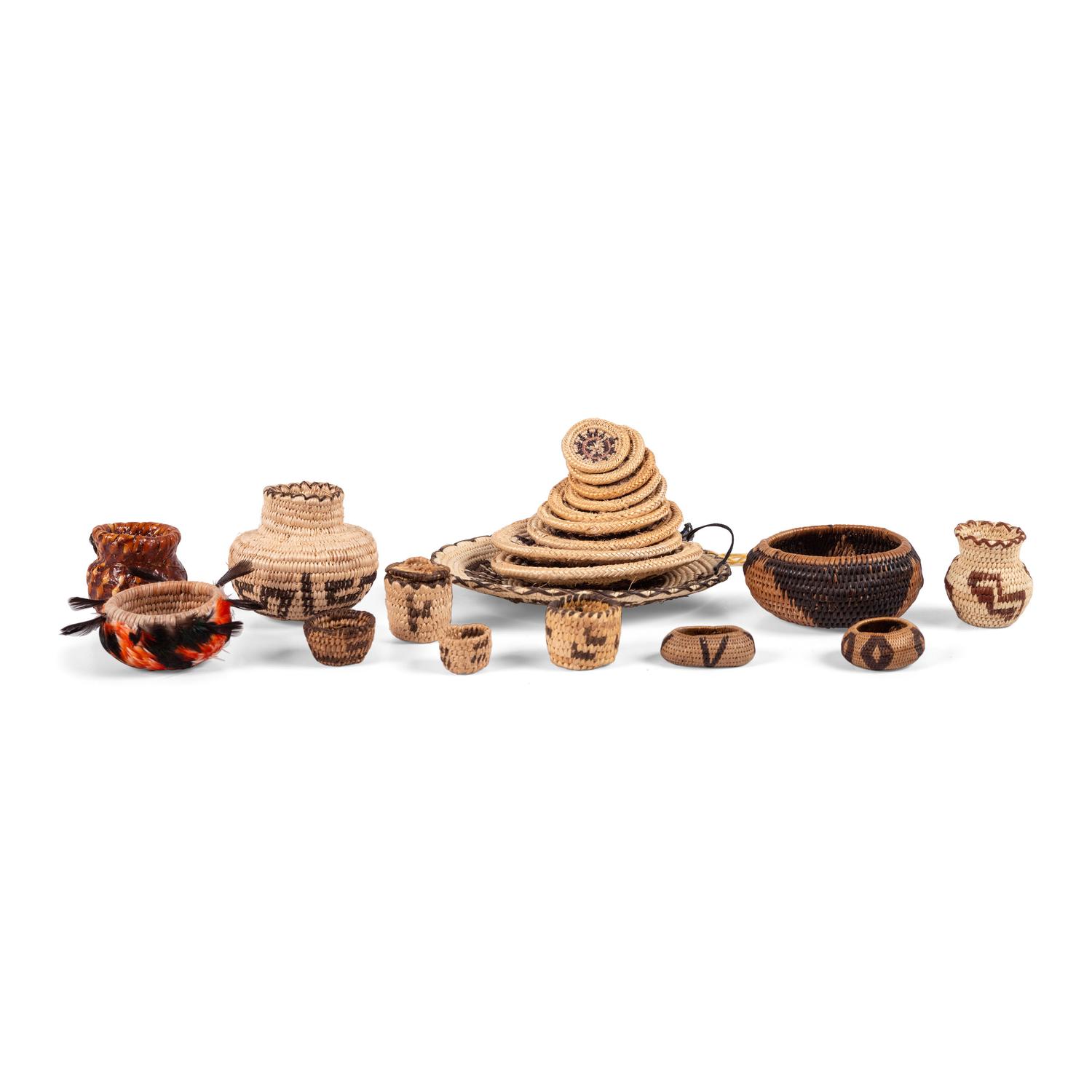 A Collection of Pomo, Tohono-O'odham, and Navajo Miniature Baskets