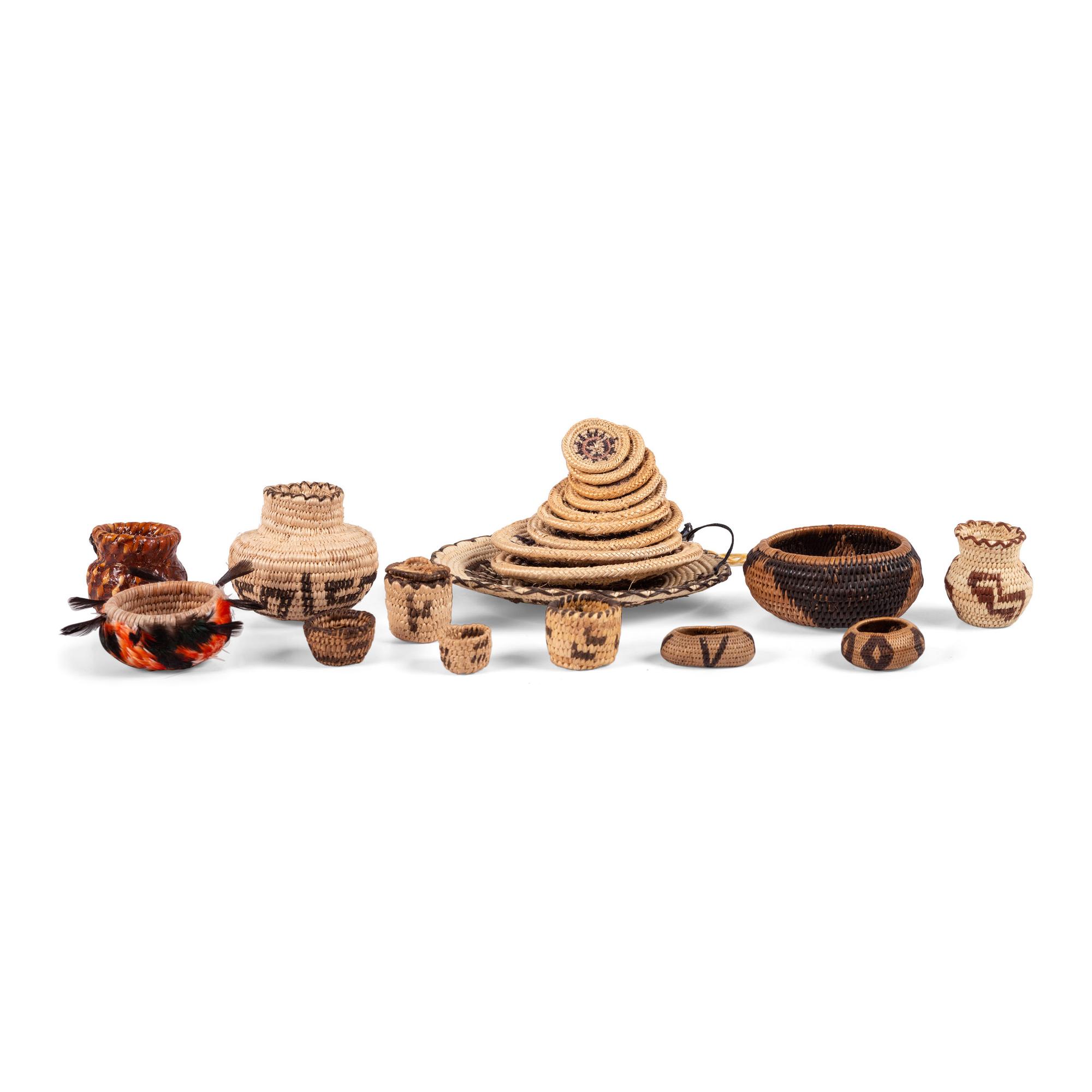 A Collection of Pomo, Tohono-O'odham, and Navajo Miniature Baskets