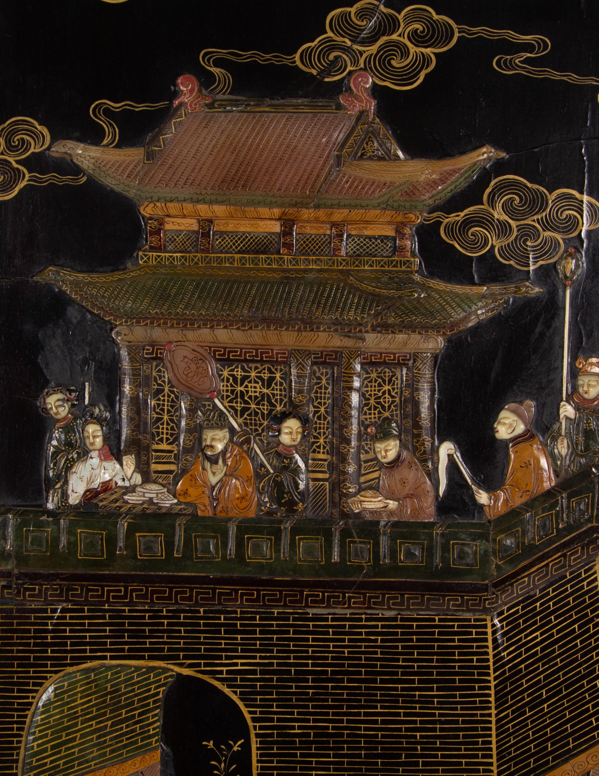 A Chinese Export Lacquer Six-Panel Floor Screen