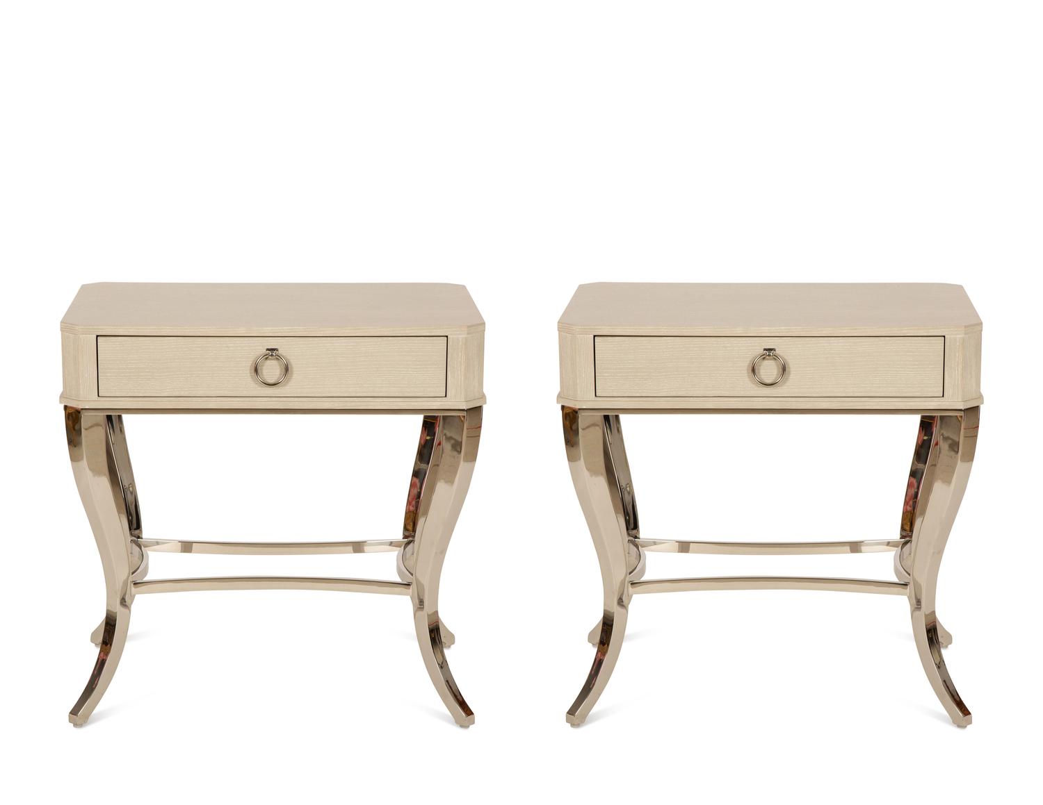 A Pair of Bernhardt Painted Wood and Chrome Side Tables