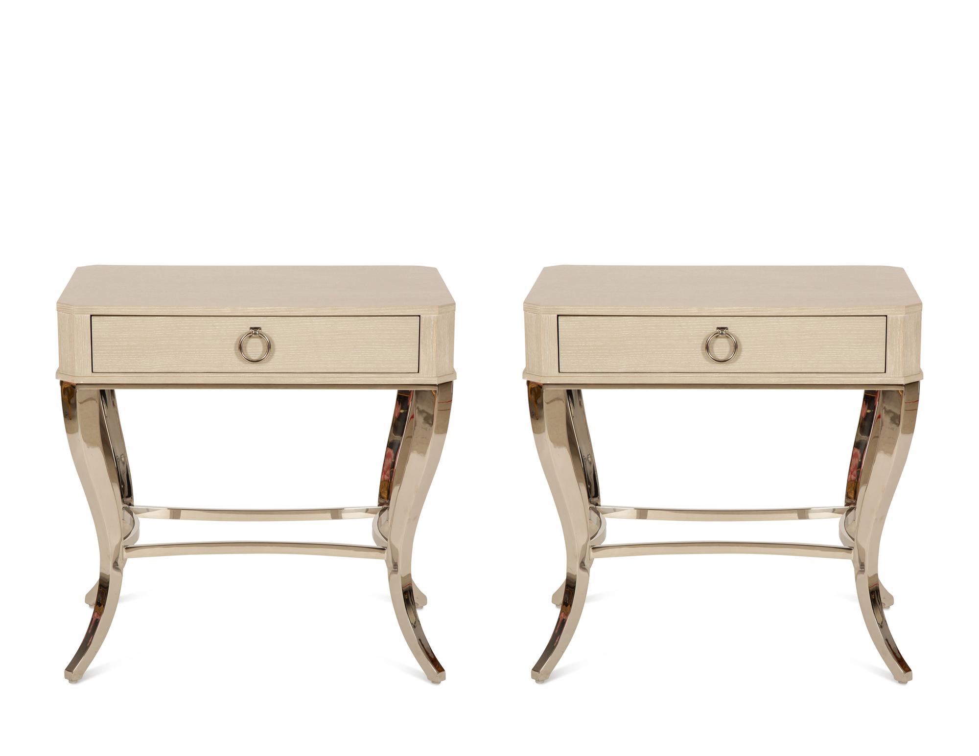 A Pair of Bernhardt Painted Wood and Chrome Side Tables