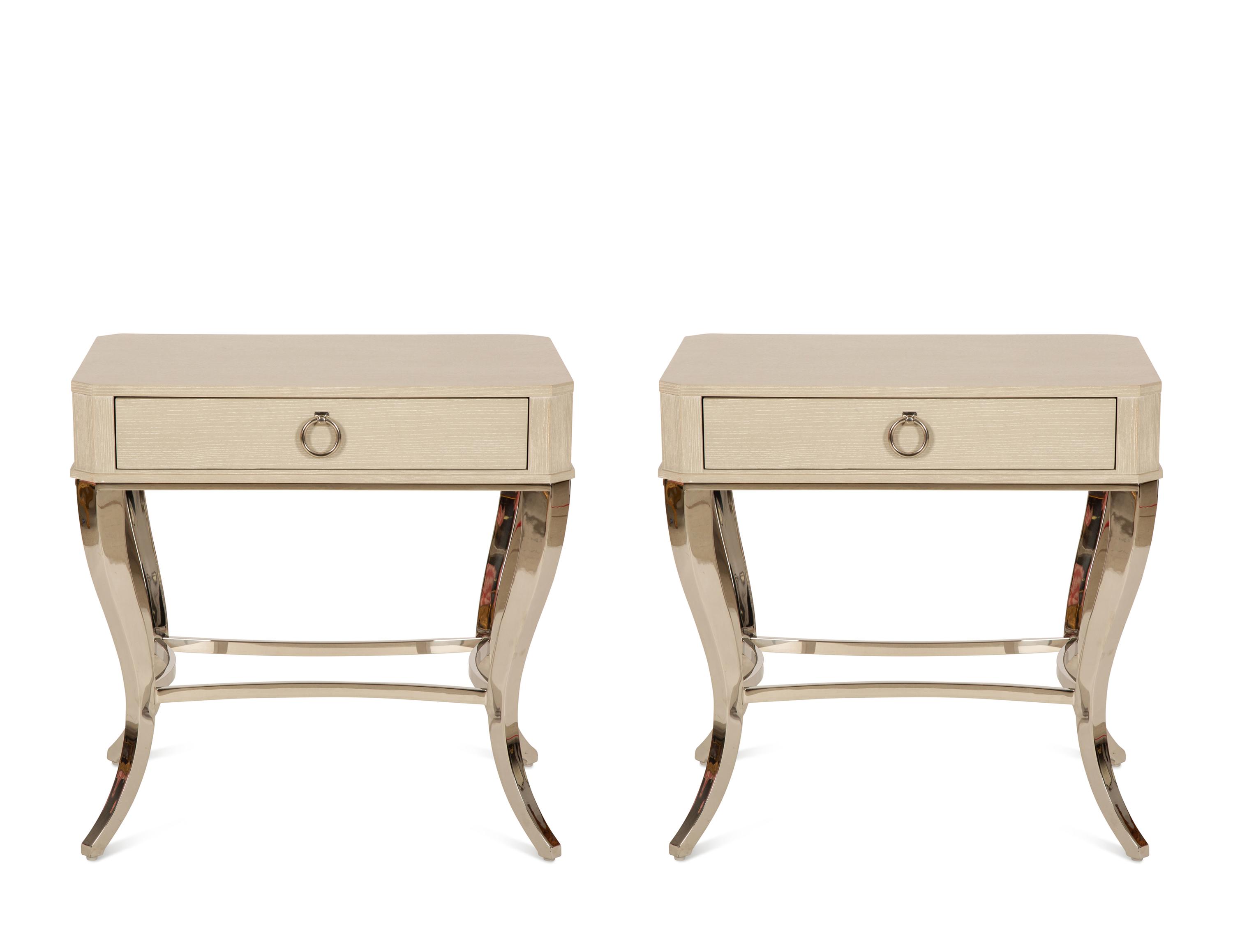 A Pair of Bernhardt Painted Wood and Chrome Side Tables