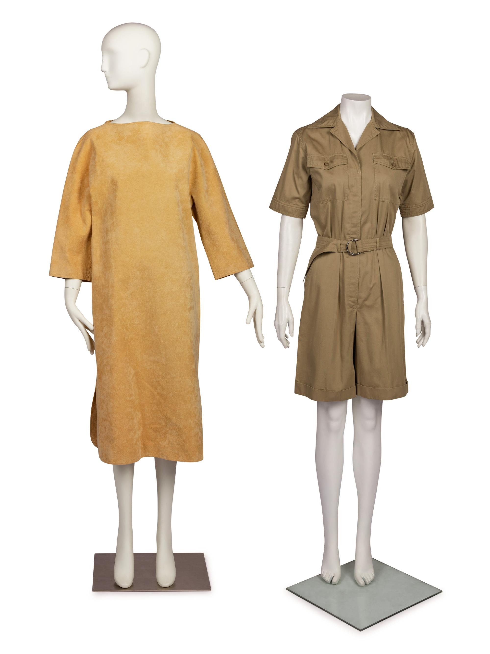Saint Laurent Safari Jumper and Halston Ultrasuede Dress, 1968-70s