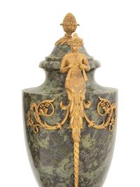 A Pair of French Gilt Bronze Mounted Marble Urns