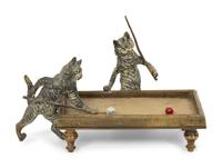 An Austrian Cold Painted Bronze of Two Cats Playing Billiards
