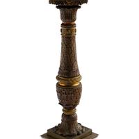 A Pair of French Parcel Gilt Bronze Columnar Lamps