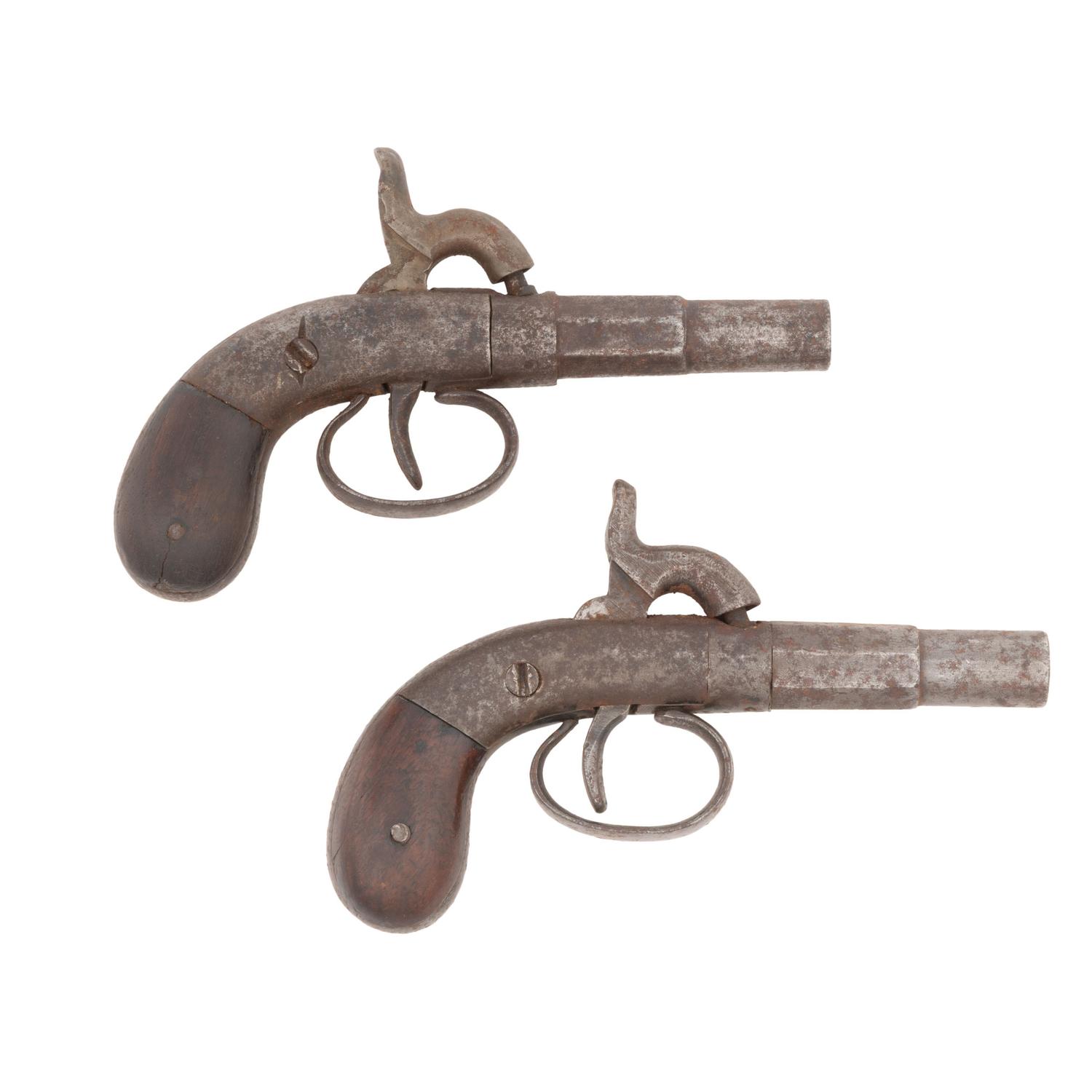 Pair of Allen & Thurber Single Shot Percussion Pistols Mounted for Display