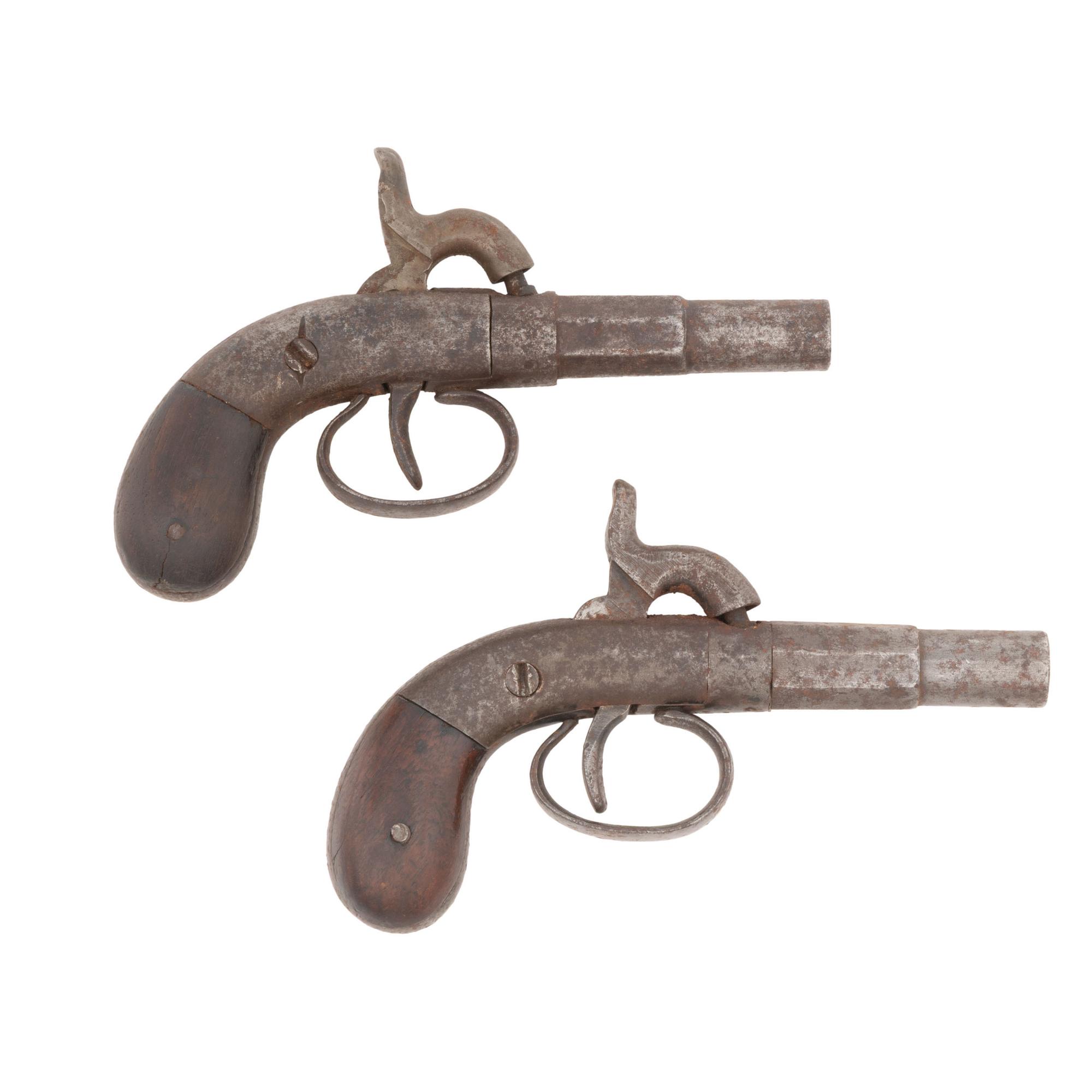 Pair of Allen & Thurber Single Shot Percussion Pistols Mounted for Display