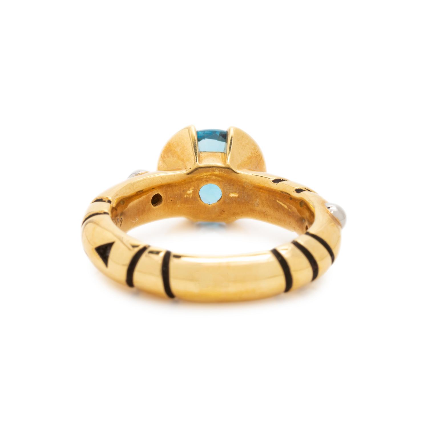 JOHN ATENCIO, YELLOW GOLD AND BLUE TOPAZ 'CHORUS' RING