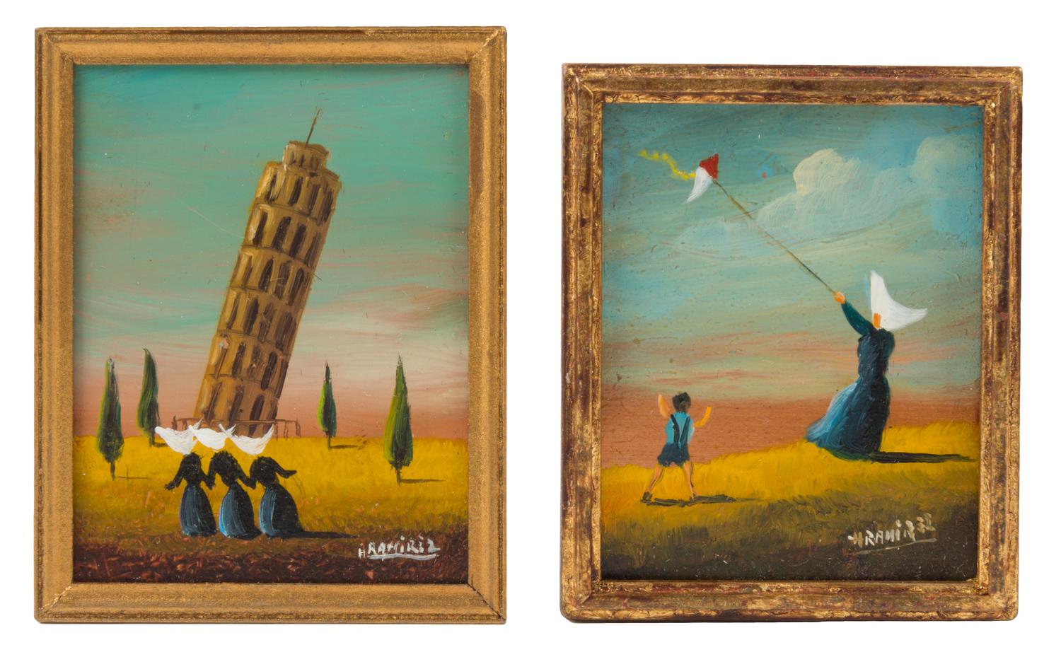 Henry Ramirez Jr., (Argentinian, 20th Century), Woman and Child Flying Kite and Leaning Tower of Pisa (two works)