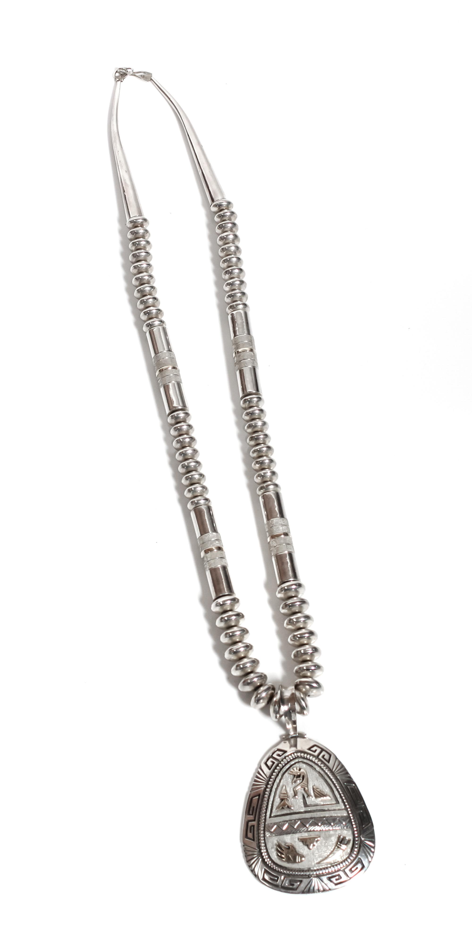 Navajo Silver and Gold Overlay Pendant, Hyson Craig Length 24 inches