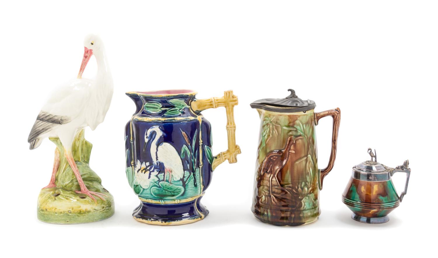A Group of Four Majolica Table Articles Height of tallest 11 inches. — 19TH CENTURY AND LATER